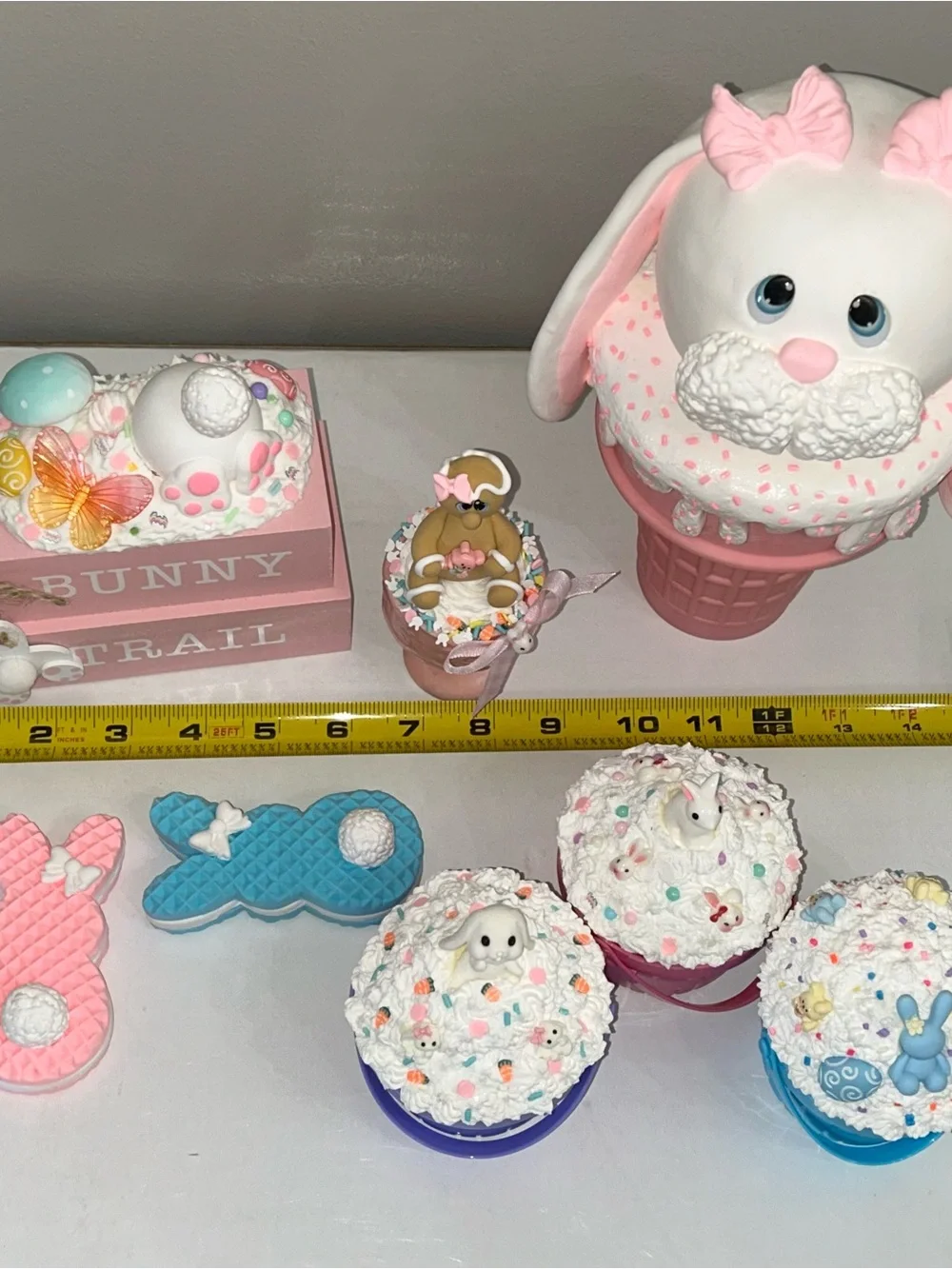 Pink Bunny Ice Cream Cupcake Party Decor Set - Handmade